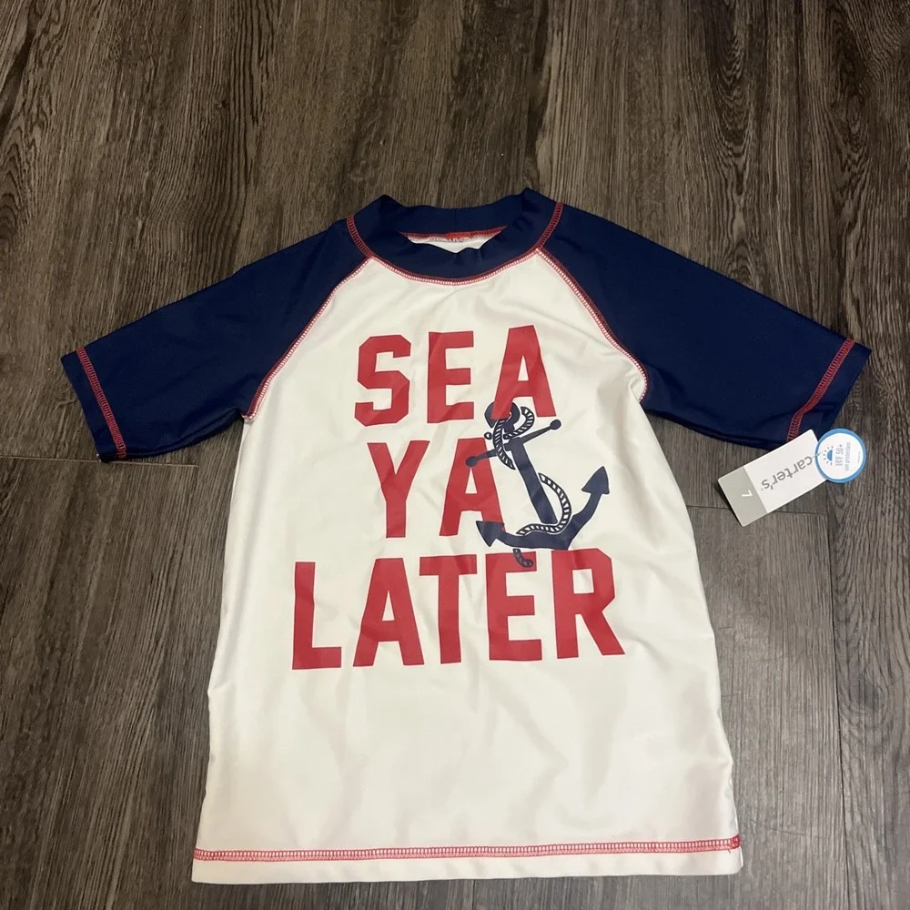 Carter's Boys' Short-Sleeve Rash Guard  Sea Ya Later size 7 (A-50)